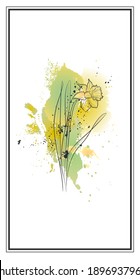 Decorative background with narcissus flower. Card template design. Vector illustration.