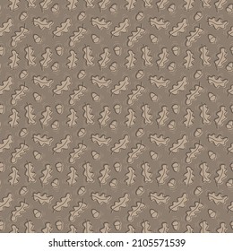 Decorative background with oak plant parts, seamless pattern.