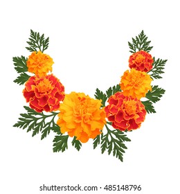 Decorative background with orange marigolds, symbol of mexican holiday Day of dead. Vector illustration.