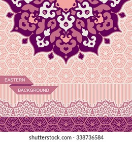 Decorative Background With Ornamental Elements In Oriental Style. Mandala And Mosaic Motifs. Seamless Border