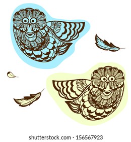  decorative background with owls, the ethnic pattern owls brown color