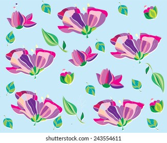decorative background with painted flowers and leaves,