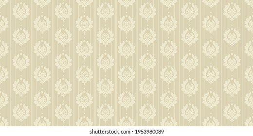 Patrón de fondo decorativo con adorno floral sobre un fondo beige, tela adamascada. Ideal para postales, cubiertas, fondos de pantalla. Patrón sin brillo, textura para tu diseño. Imagen del vector 