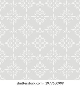 Decorative background pattern with floral ornaments on a light gray background, retro style wallpaper. Seamless pattern, texture. Vector art