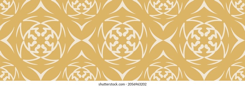 Decorative background pattern with floral ornaments on gold background in vintage style. Seamless pattern for wallpaper, texture. Vector image
