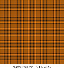 Decorative background pattern tartan, deco textile vector texture. Full check seamless plaid fabric in orange and black colors palette.