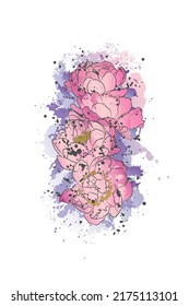 Decorative background with peony flowers. Card template design. Vector illustration.