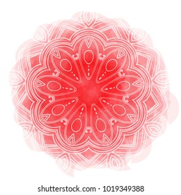 Decorative background. Pink colour. A circle. Vector graphics. Round ornament. Mandala. Blurred background. Design for the poster. Imitation of watercolor.