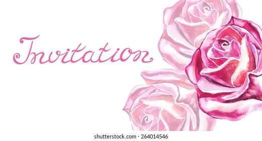 Decorative background with pink roses and lettering