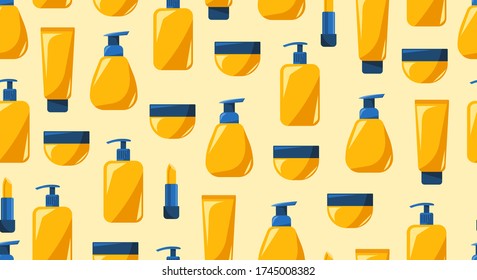 Dekorativer Hintergrund für den Druck, Kosmetikprodukte im Sommer, Schönheitsflaschen-Set...