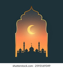 Decorative background for Ramadan with a silhouette of mosque 