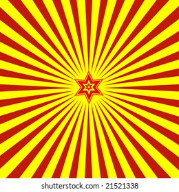 Decorative background with red both yellow beams and a star (vector)