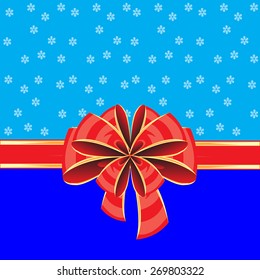 Decorative background with red bow and snowflake