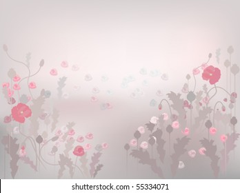 Decorative background with red poppy patterns.