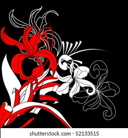 Decorative background with red and white flowers