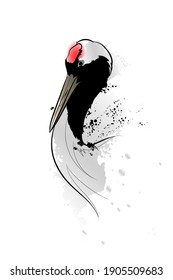 Decorative background with red-crowned crane (head). Vector illustration.