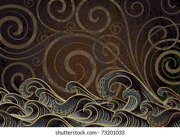 Decorative background in a retro style with waves