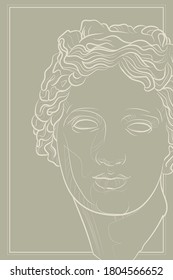 Dekorativer Hintergrund mit römischem Marmorkopf der Venus. Kartenvorlagendesign. Vektorgrafik.