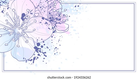 Decorative background with sakura flowers. Card template design. Vector illustration.