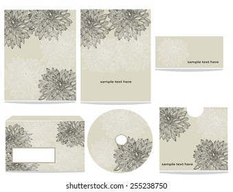 decorative background with a set of stationary disk,card,letterhead,envelope,for holiday greetings
