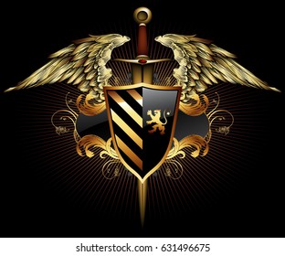 Decorative background with shield in retro style