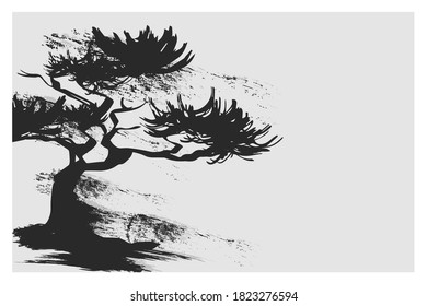 Fondo decorativo con silueta de pino. Ilustración vectorial.