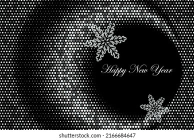 Fondo decorativo de puntos plateados y copos de nieve plateados en un fondo oscuro, medio tono vector plateado, afiche de año nuevo