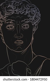Decorative background with statue of David (Michelangelo). Card template design. Vector.