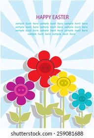 decorative background with stylized flowers and rays and Easter greeting