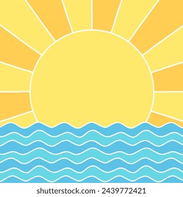 Fondo decorativo con el sol y las olas del océano