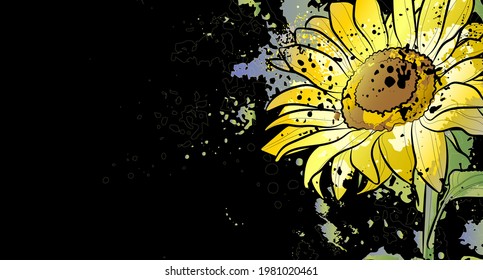 Decorative background with sunflower. Card template design. Vector illustration.