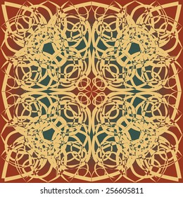 Decorative background tile in art deco design, beige, brown, red and green