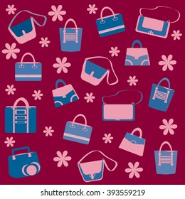 Decorative background with trendy handbags. Vector.