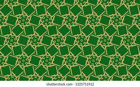 Decorative background with triangles. Curved lines. Vector illustration. Green, gold color. Bright background for poster, banner, flyer. Seamless.