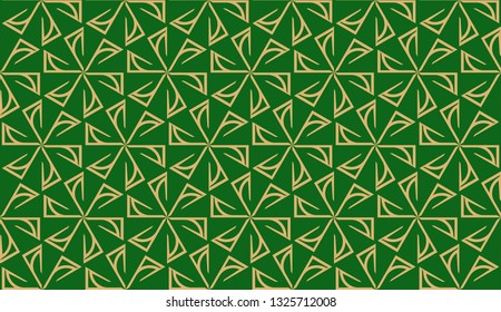 Fondo decorativo con triángulos. Líneas curvadas. Ilustración vectorial. Color verde, dorado. Fondo brillante para afiche, pancarta, volante. Sin inconvenientes.