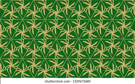 Decorative background with triangles. Curved lines. Vector illustration. Green, gold color. Bright background for poster, banner, flyer. Seamless.