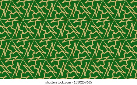 Decorative background with triangles. Curved lines. Vector illustration. Green, gold color. Bright background for poster, banner, flyer. Seamless.
