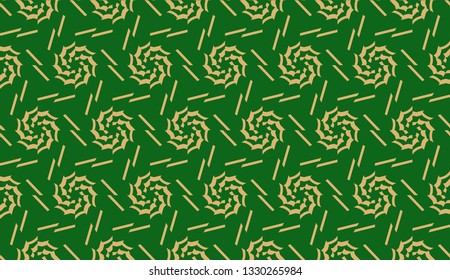 Decorative background with triangles. Curved lines. Vector illustration. Green, gold color. Bright background for poster, banner, flyer. Seamless.