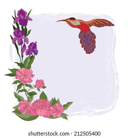 Decorative background with tropical bird and flowers.