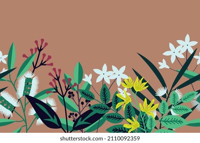 Decorative background with various tropical plants