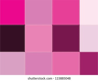 Decorative background. Vector illustration. Colored squares are stitched with thread.