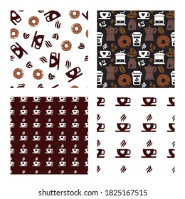 Decorative background. Vector image. Collection of Images of seamless coffee cups. Modular image to enlarge.