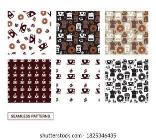 Decorative background. Vector image. Collection of Images of seamless coffee cups. Modular image to enlarge.
