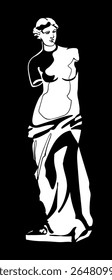 Decorative background with Venus de Milo (Aphrodite of Melos). Graphic drawing. Vector illustration.