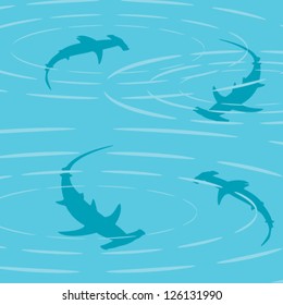 Decorative Background,  View of Hammerhead Sharks swimming in the Ocean