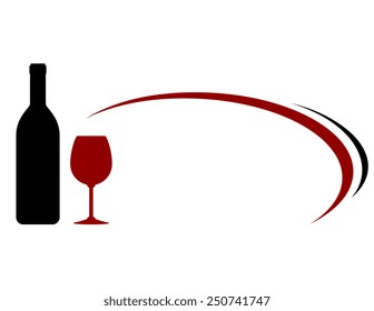 decorative background with wine bottle, red glass and design element