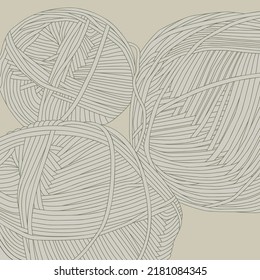 Decorative background with wool balls. Hand drawn vector illustration. Flat color design.