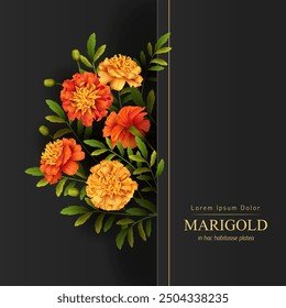 Decorative background with yellow and orange marigolds flowers