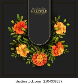 Decorative background with yellow and orange marigolds flowers