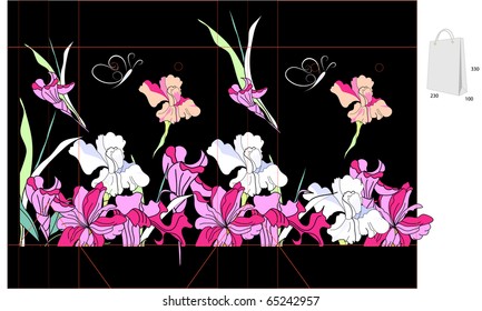 Decorative bag with iris flowers